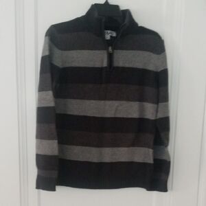 boys large 1/4 zip sweater gray striped